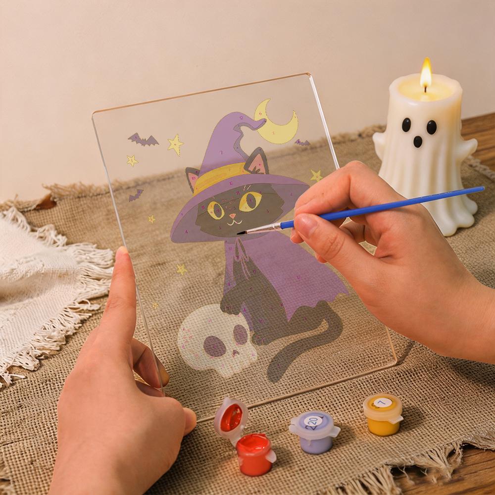 Malen nach Zahlen Halloween Lampe – Hexenkatze