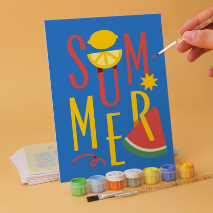 6 Mini-Gemälde auf Holzplatte – Sommerlicher Sonnenuntergang Set