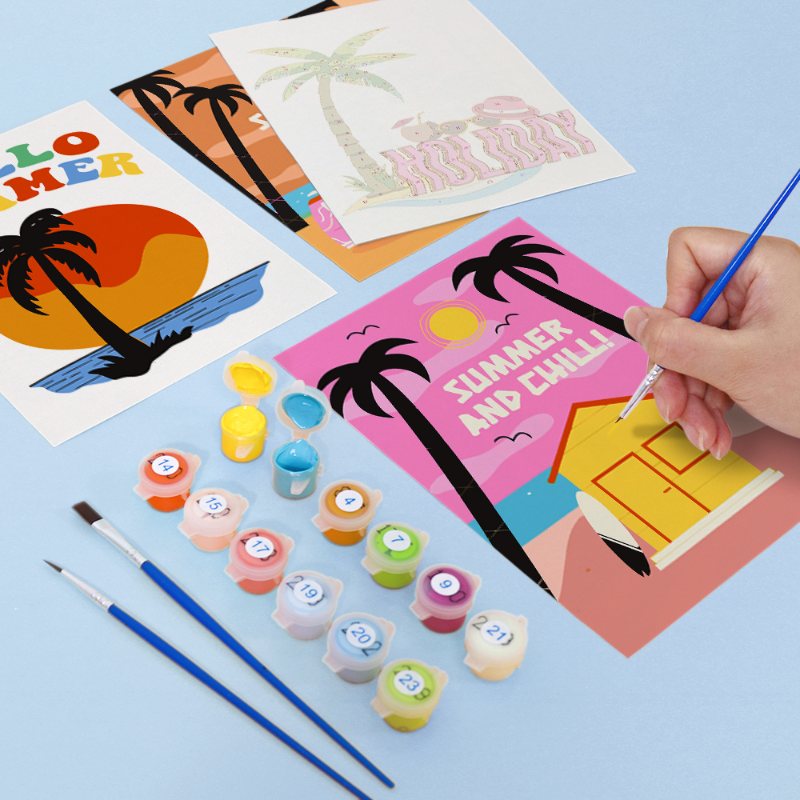 Malen nach Zahlen – 6 Mini-Gemälde | Sommer-Set