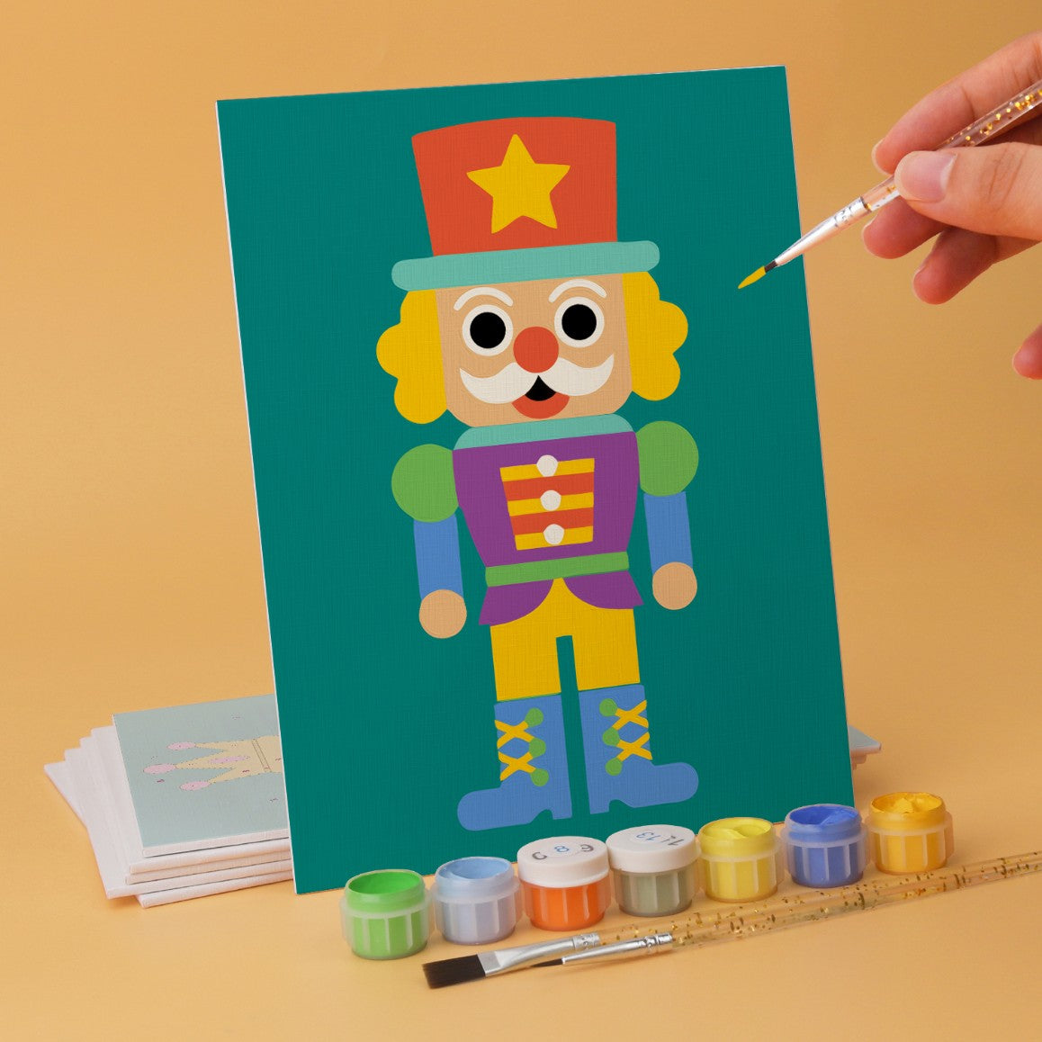 6 Mini-Gemälde auf Holzplatte – Nussknacker Set
