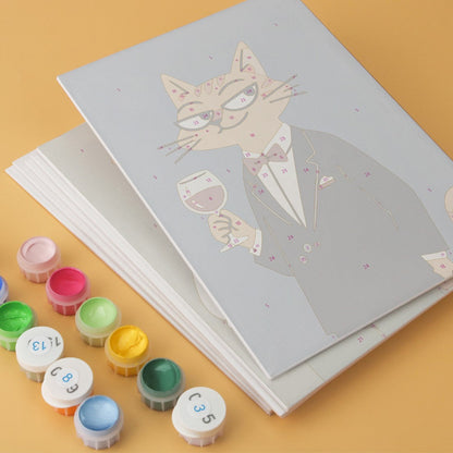 6 Mini-Gemälde auf Holzplatte – Modische Katzen Set
