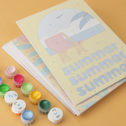 6 Mini-Gemälde auf Holzplatte – Sommerlicher Sonnenuntergang Set