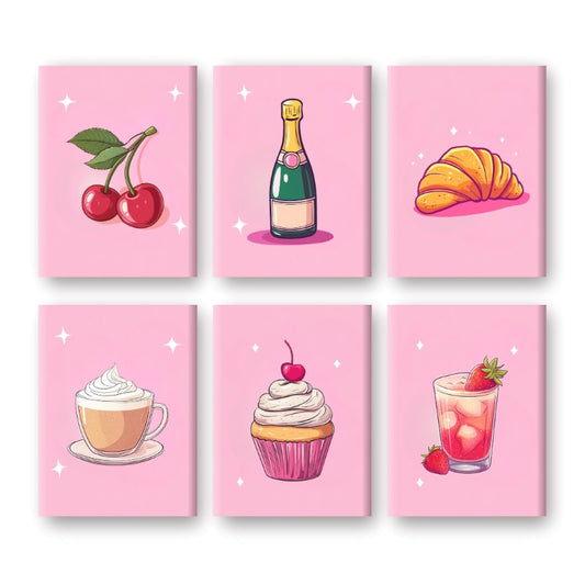 Malen nach Zahlen - Malen nach Zahlen – 6 Mini-Gemälde | Snacks- und Getränke-Set