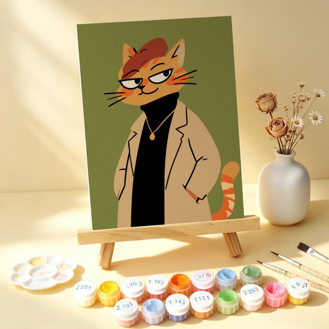 6 Mini-Gemälde auf Holzplatte – Modische Katzen Set
