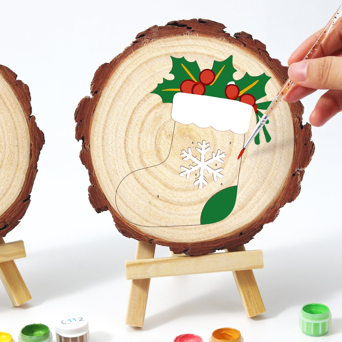 Malen nach Zahlen Baumscheibe - Weihnachtsstrumpf