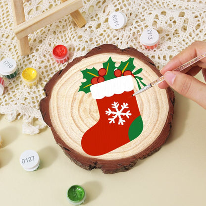 Malen nach Zahlen Baumscheibe - Weihnachtsstrumpf