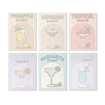 6 Mini-Gemälde auf Holzplatte – Bunte Cocktails Set