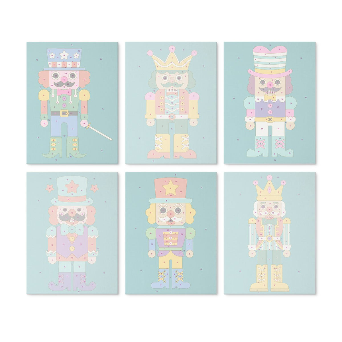 6 Mini-Gemälde auf Holzplatte – Nussknacker Set