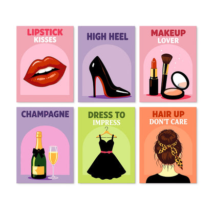 6 Mini-Gemälde auf Holzplatte – Glamour-Essentials Set