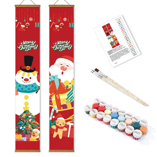 Malen-nach-Zahlen Türpaneele – Weihnachtsmann & Schneemann Set-Malen nach zahlen