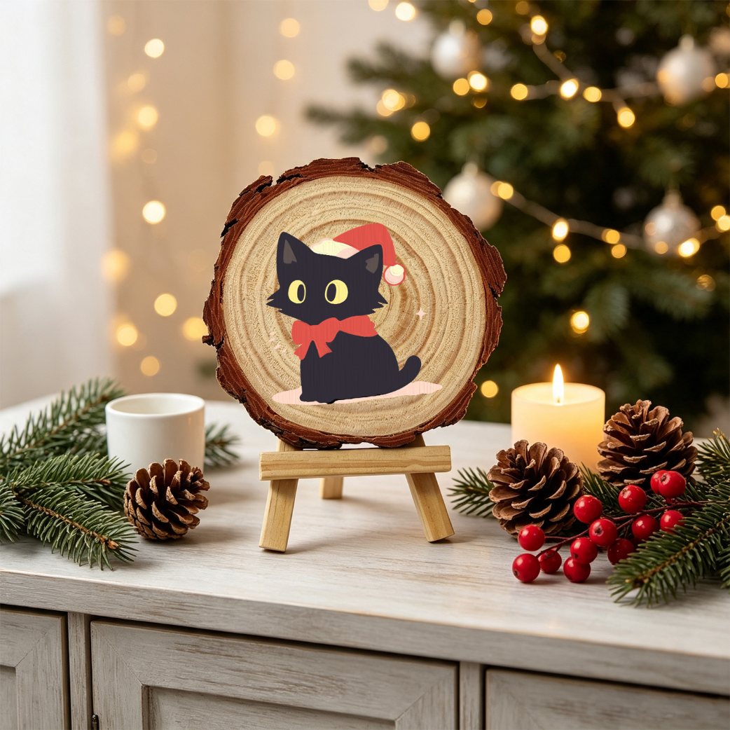 Malen nach Zahlen Baumscheibe - Weihnachtskatze