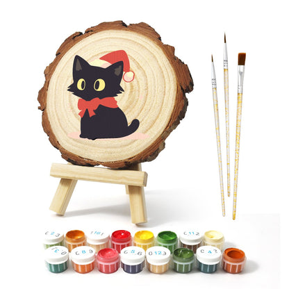 Malen nach Zahlen Baumscheibe - Weihnachtskatze - Malen nach Zahlen