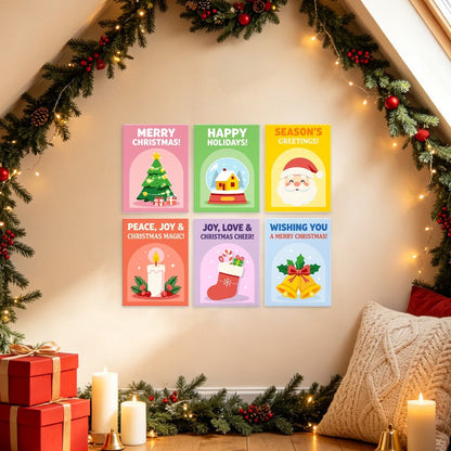 6 Mini-Gemälde auf Holzplatte – Weihnachtsgrüße Set
