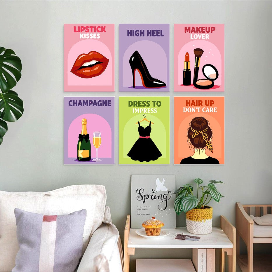 6 Mini-Gemälde auf Holzplatte – Glamour-Essentials Set
