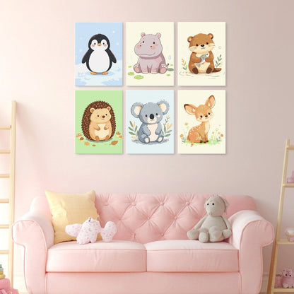 6 Mini-Gemälde auf Holzplatte – Kleine Tierfreunde Set