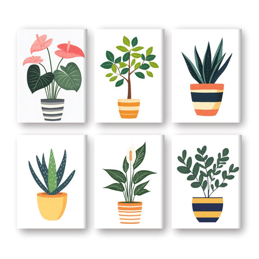 Malen nach Zahlen - Malen nach Zahlen – 6 Mini-Gemälde | Botanisches Pflanzen-Set
