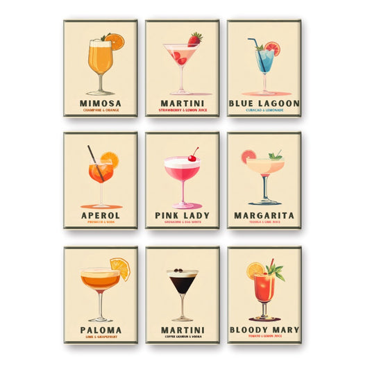 Malen nach Zahlen - Malen nach Zahlen - 9 Mini-Gemälde | Pastell Cocktail Poster-Set