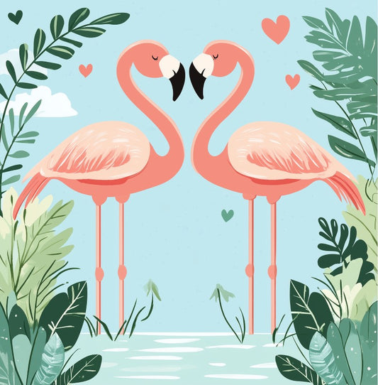 Malen nach Zahlen - Mini Malen nach Zahlen mit Rahmen - Verliebte Flamingos