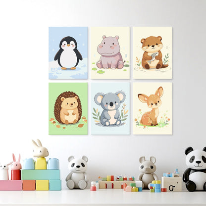 6 Mini-Gemälde auf Holzplatte – Kleine Tierfreunde Set