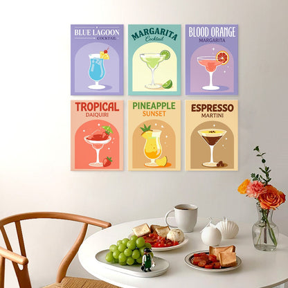 6 Mini-Gemälde auf Holzplatte – Bunte Cocktails Set