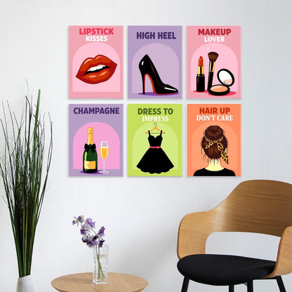 6 Mini-Gemälde auf Holzplatte – Glamour-Essentials Set
