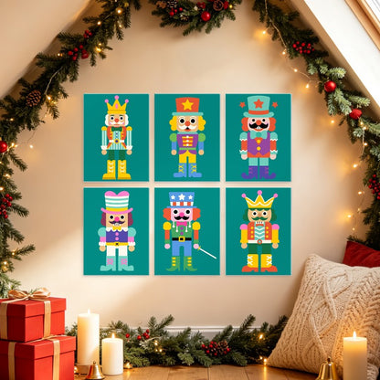 6 Mini-Gemälde auf Holzplatte – Nussknacker Set
