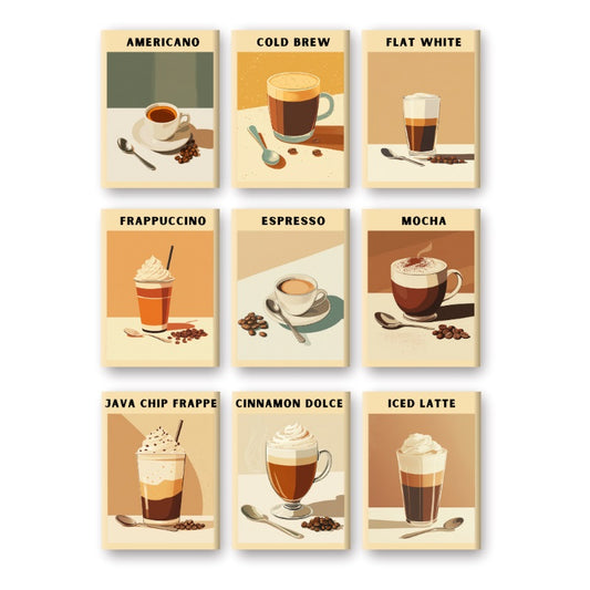 Malen nach Zahlen - Malen nach Zahlen - 9 Mini-Gemälde | Kaffee Poster-Set