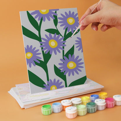 6 Mini-Gemälde auf Holzplatte – Kräftige Blüten Set
