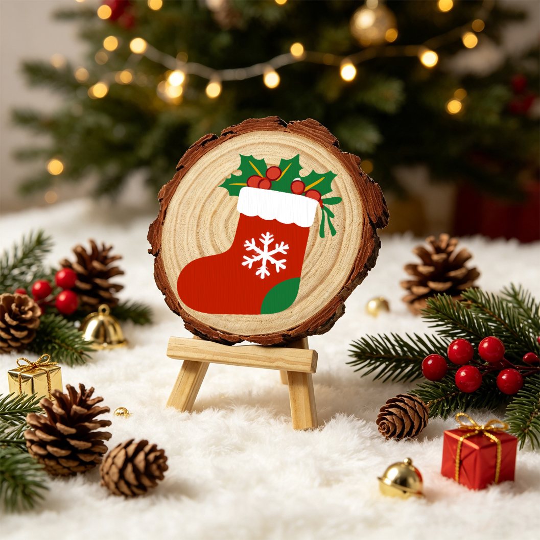 Malen nach Zahlen Baumscheibe - Weihnachtsstrumpf