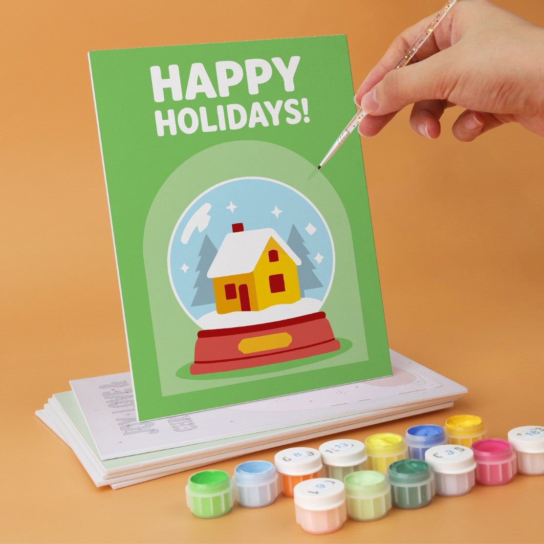 6 Mini-Gemälde auf Holzplatte – Weihnachtsgrüße Set