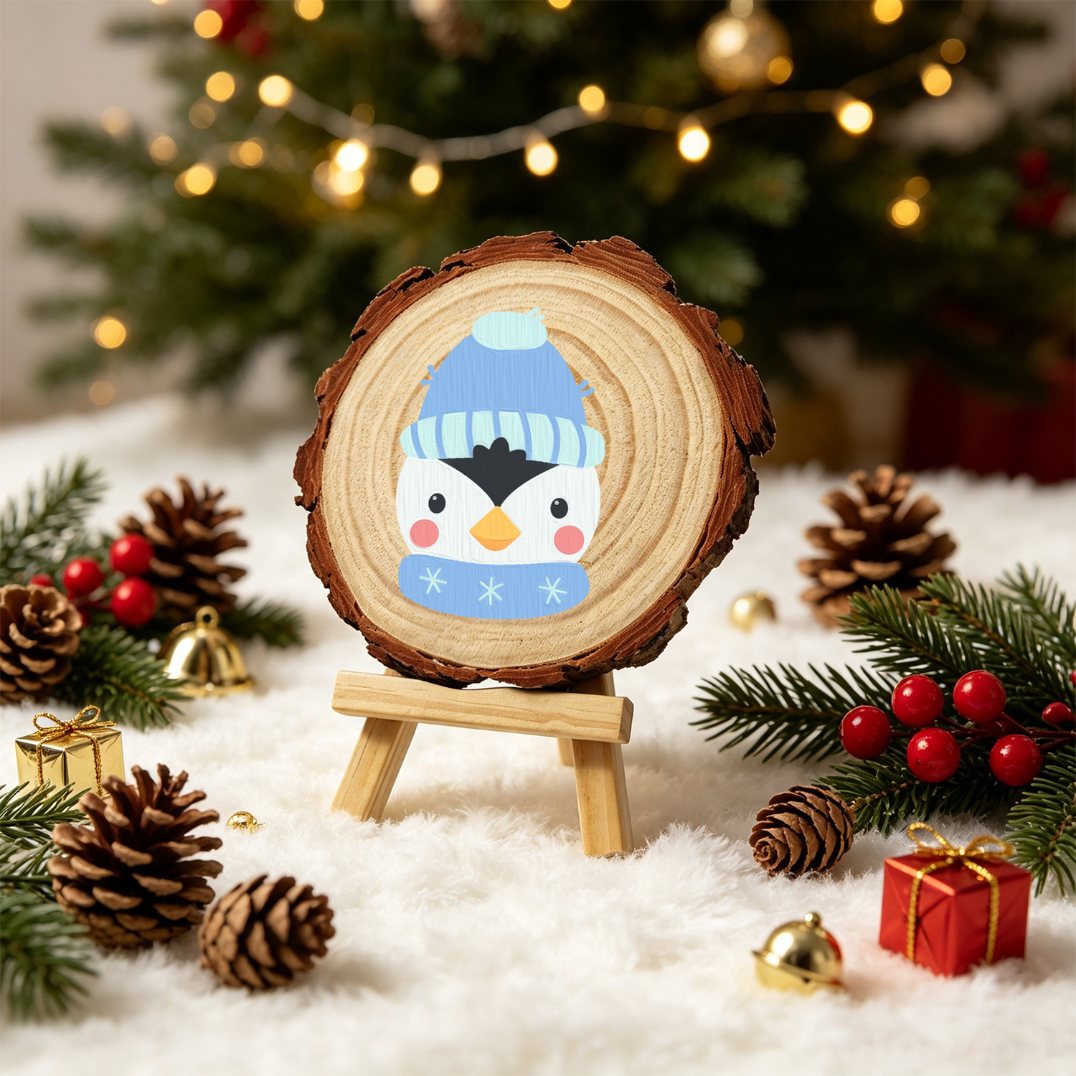 Malen nach Zahlen Baumscheibe - Weihnachtspinguin