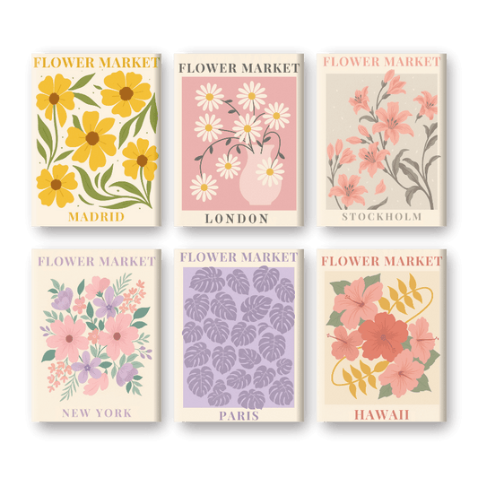 Malen nach Zahlen - Malen nach Zahlen – 6 Mini-Gemälde | Wunderschönes Blumenmarkt-Set