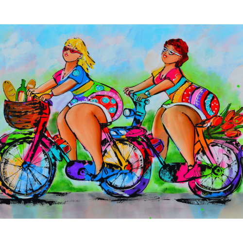 Malen nach Zahlen - Fröhliche Malerei - Dicke Damen auf dem Fahrrad