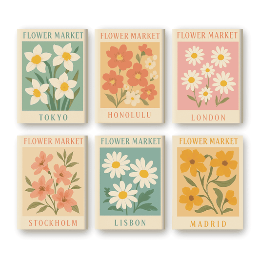 Malen nach Zahlen - Malen nach Zahlen – 6 Mini-Gemälde | Blumenmarkt-Set