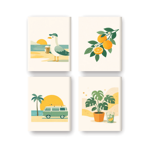 4 Mini-Gemälde | Sonniger Ausflug Set - Malen nach Zahlen