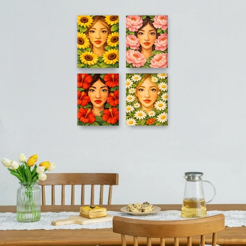 4 Mini-Gemälde | Blumenleben Set