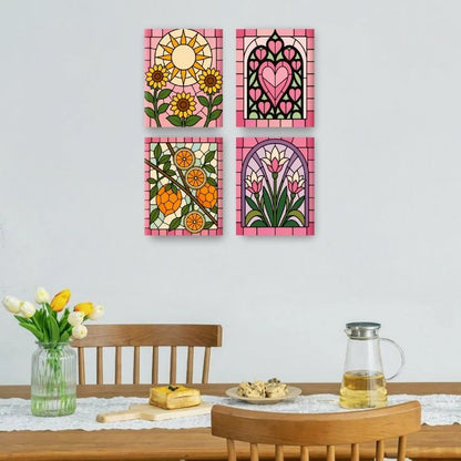 4 Mini-Gemälde | Buntglas-Set