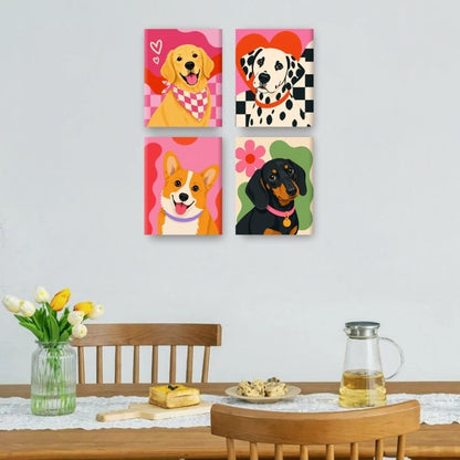 4 Mini-Gemälde | Hundebande Set