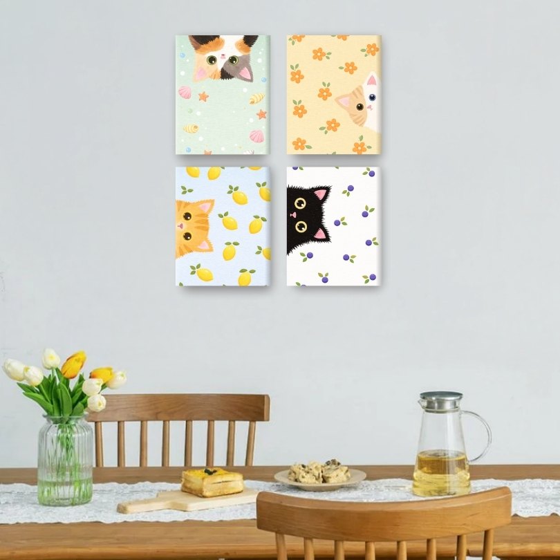 4 Mini-Gemälde | Guck-Guck Katzen Set