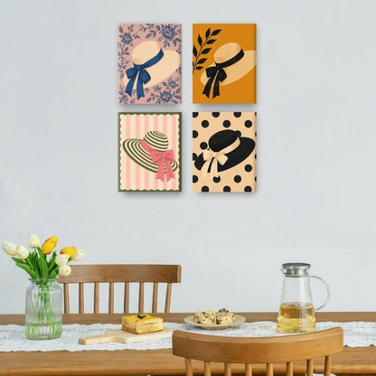 4 Mini-Gemälde | Sommerhut Set