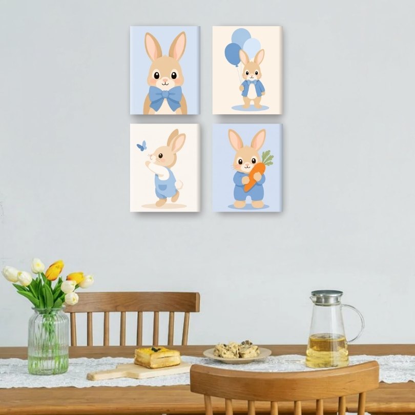 4 Mini-Gemälde | Süße kleine Hasen Set
