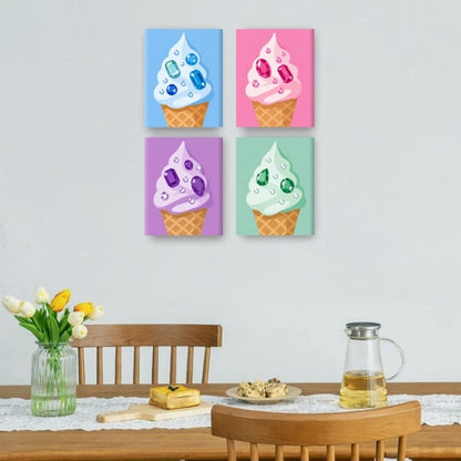 4 Mini-Gemälde | Juwelen-Eiscreme Set