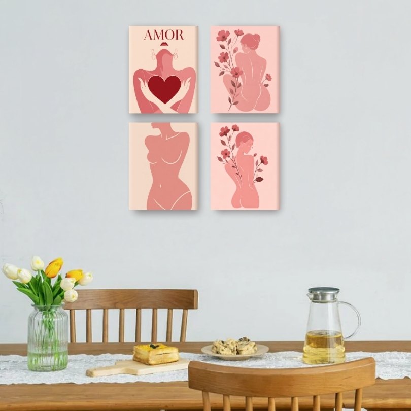 4 Mini-Gemälde | Weibliche Form Set