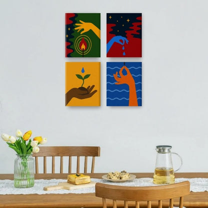 4 Mini-Gemälde | 4 Elemente Set