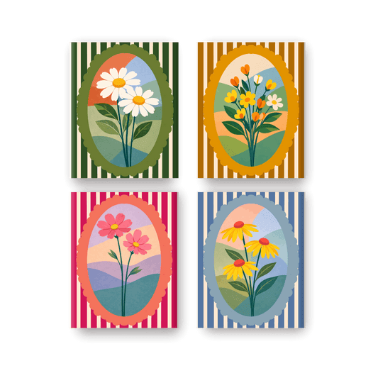 4 Mini-Gemälde | Blumen-Set - Malen nach Zahlen