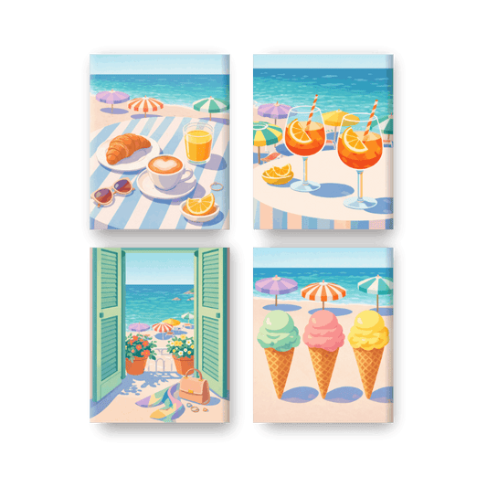 4 Mini-Gemälde | Strand- & Sommer-Set - Malen nach Zahlen