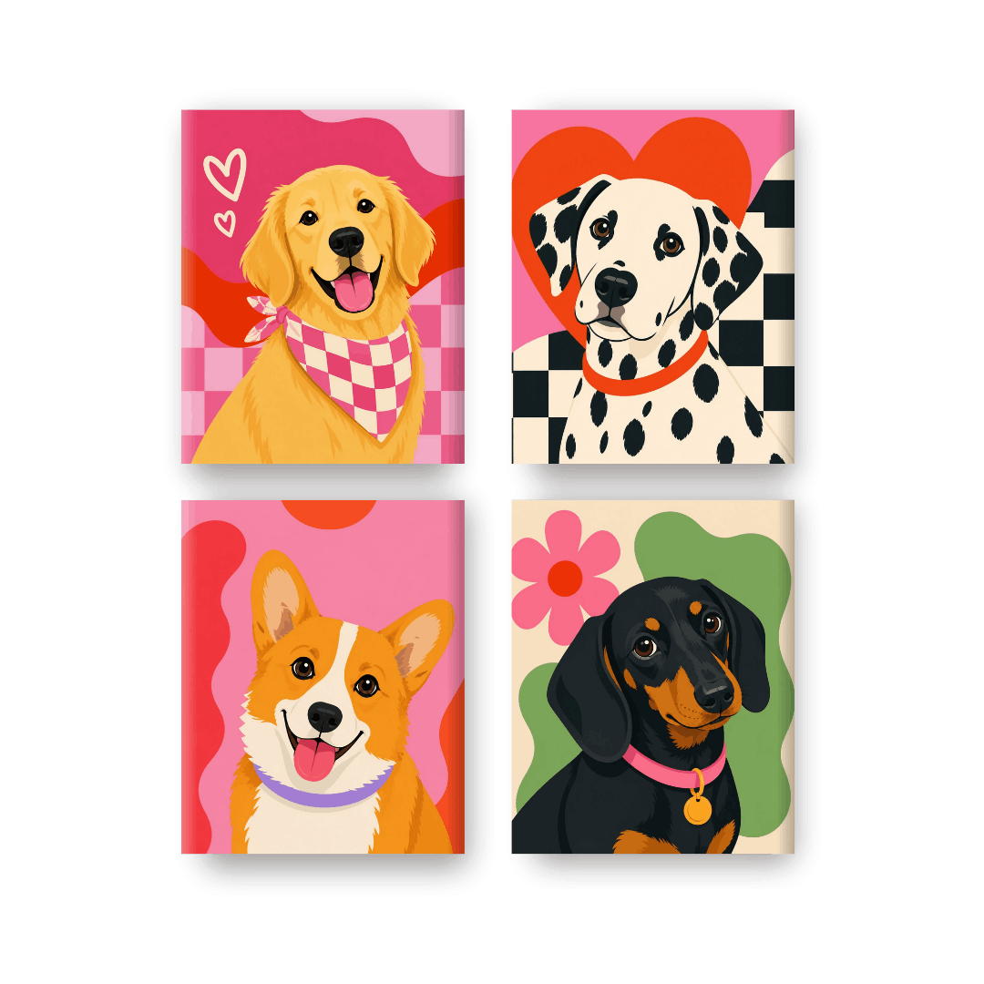 4 Mini-Gemälde | Hundebande Set - Malen nach Zahlen