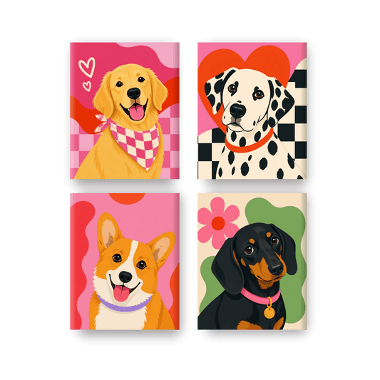 4 Mini-Gemälde | Hundebande Set - Malen nach Zahlen