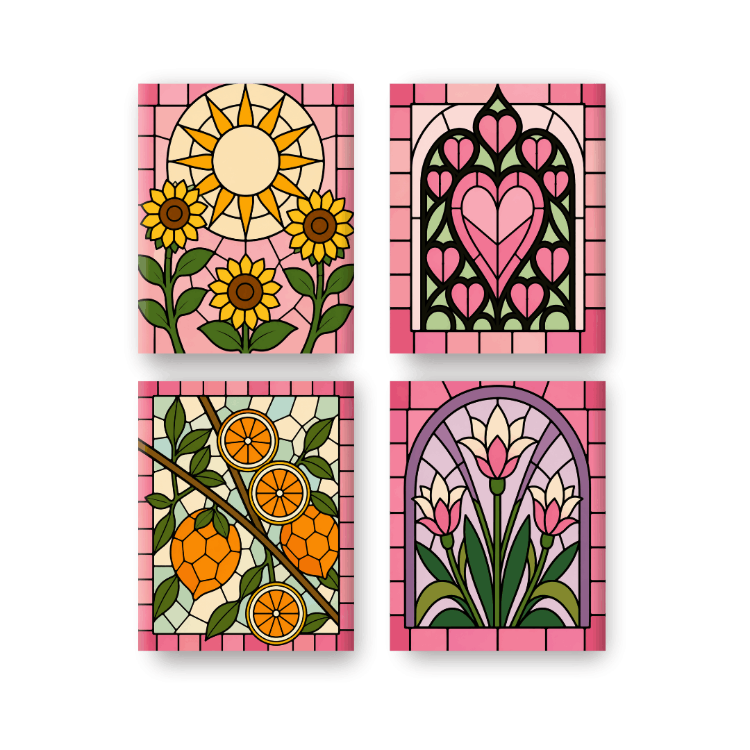 4 Mini-Gemälde | Buntglas-Set - Malen nach Zahlen