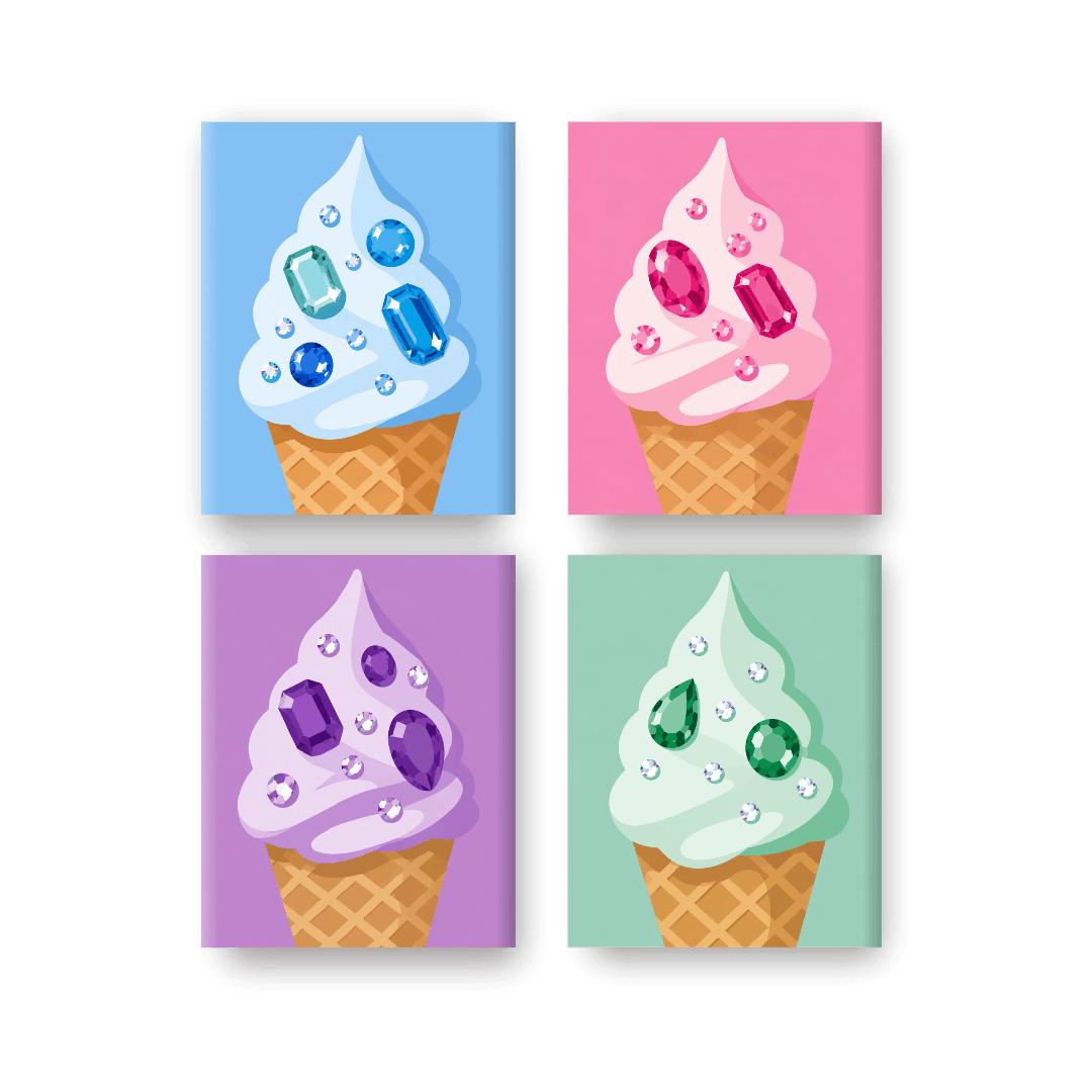 4 Mini-Gemälde | Juwelen-Eiscreme Set - Malen nach Zahlen